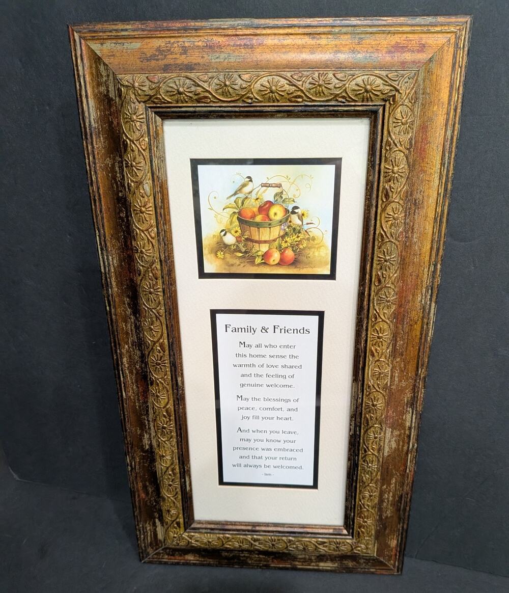 Apple Basket Art Plaque Family Friends Framed Blessing Poem Rustic Farmhouse